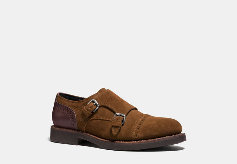 COACH®,BLEECKER DOUBLE MONK SHOE,Leather,TOFFEE,Front View