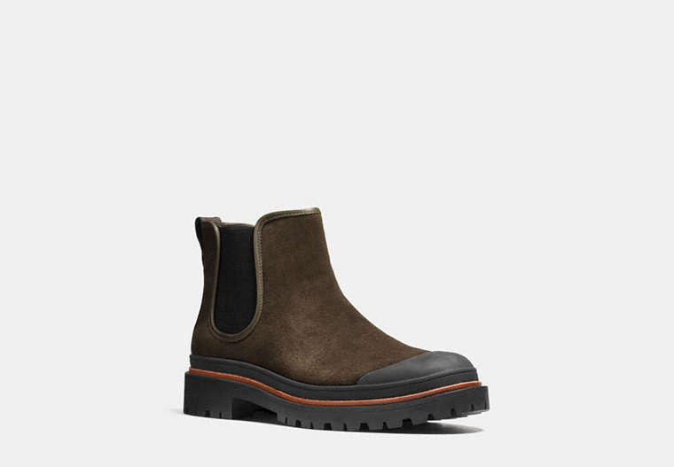 COACH®,CEDAR CHELSEA BOOT,Leather,Combat Green,Front View