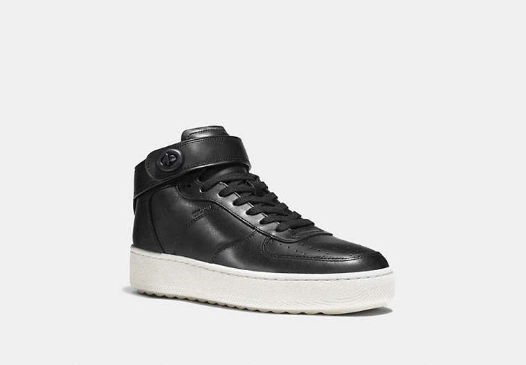 COACH®,TURNLOCK C210 HIGH TOP SNEAKER,Leather,Black,Front View