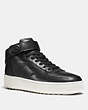 COACH®,TURNLOCK C210 HIGH TOP SNEAKER,Leather,Black,Front View