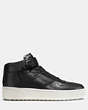 COACH®,TURNLOCK C210 HIGH TOP SNEAKER,Leather,Black,Angle View