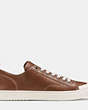 COACH®,C114 LOW TOP,Leather,Dark Saddle,Angle View