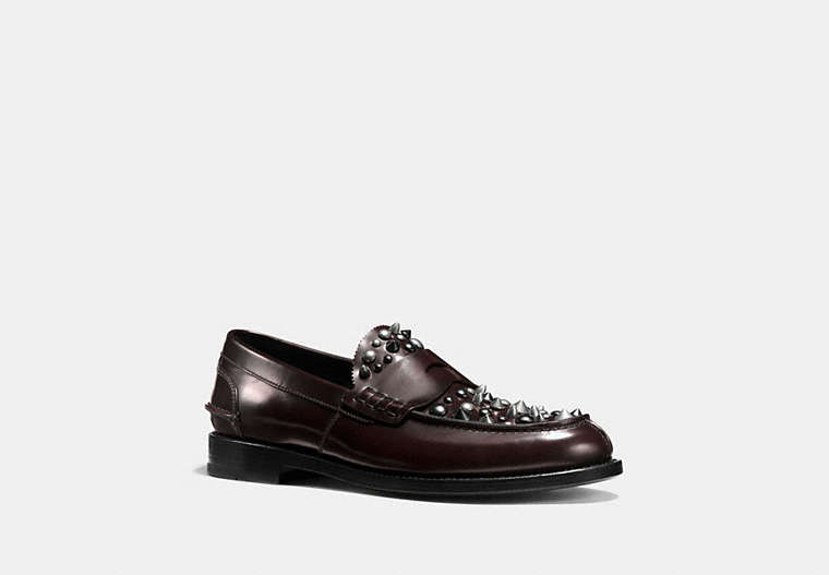 COACH®,PLUG LOAFER WITH RIVETS,Leather,Dark Bordeaux,Front View