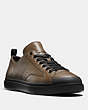 COACH®,C114 LOW TOP SNEAKER,Leather,Fatigue/Black,Front View