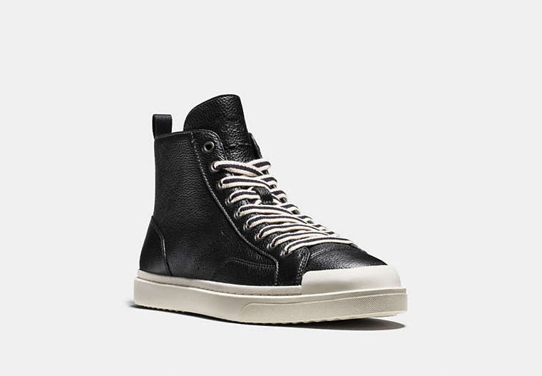 COACH®,C214 HIGH TOP,Leather,Black/White,Front View