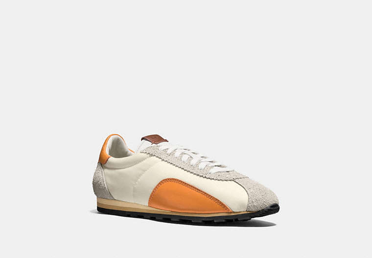 COACH®,C122 LOW TOP SNEAKER,Mixed Material,Chalk/Burnt Orange,Front View