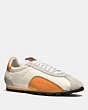 COACH®,C122 LOW TOP SNEAKER,Mixed Material,Chalk/Burnt Orange,Front View