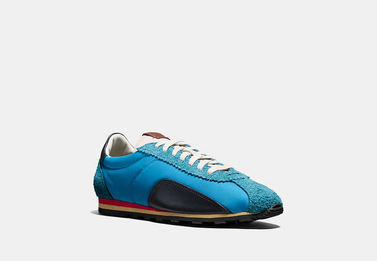 COACH®,C122 LOW TOP SNEAKER,Mixed Material,Azure/Chambray/Midnight Navy,Front View