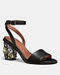 COACH®,MID HEEL SANDAL WITH TEA ROSE,Leather,Black,Front View