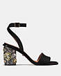 COACH®,MID HEEL SANDAL WITH TEA ROSE,Leather,Black,Angle View