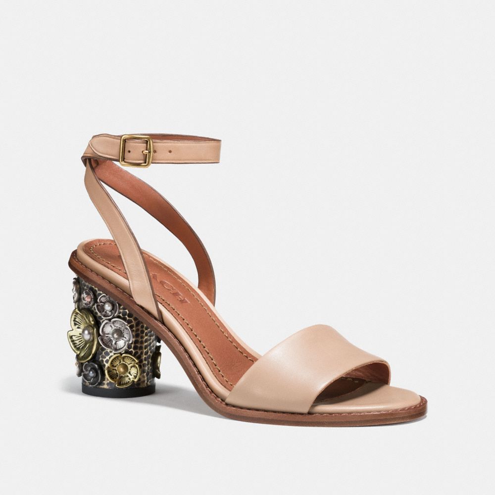 COACH®,MID HEEL SANDAL WITH TEA ROSE,Leather,Beechwood,Front View
