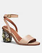 COACH®,MID HEEL SANDAL WITH TEA ROSE,Leather,Beechwood,Front View
