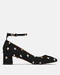 COACH®,ANKLE STRAP PUMP WITH PRAIRIE PRINT,Suede,Black,Angle View
