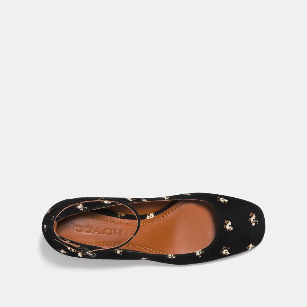 COACH®,ANKLE STRAP PUMP WITH PRAIRIE PRINT,Suede,Black,Inside View,Top View