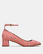 COACH®,ANKLE STRAP PUMP WITH PRAIRIE PRINT,Suede,MELON,Angle View