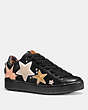 COACH®,C101 LOW TOP SNEAKER WITH STAR PATCHES,Leather,Black,Front View