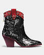 COACH®,WESTERN BOOTIE WITH SEQUINS,Leather,Black/Wine,Angle View