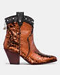 COACH®,WESTERN BOOTIE WITH SEQUINS,Leather,Copper/Black,Angle View