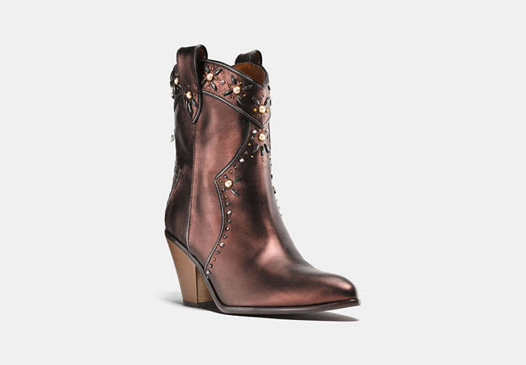 COACH®,WESTERN BOOTIE WITH PRAIRIE RIVETS,Leather,Bronze,Front View