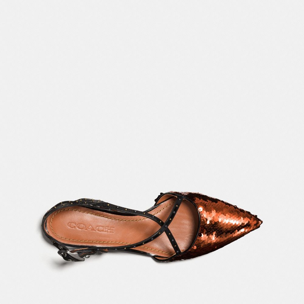 COACH®,FLAT WITH SEQUINS,Leather,Copper/Black,Inside View,Top View