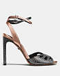 COACH®,HEEL SANDAL WITH PRAIRIE RIVETS,Leather,ROSEGOLD/GUNMETAL,Angle View