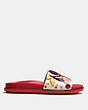 COACH®,SPORT SLIDE WITH CHERRY PATCHES,Leather,Ivory/Red,Angle View