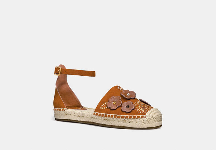 COACH®,ANKLE STRAP ASTOR ESPADRILLE WITH TEA ROSE RIVETS,Suede,Saddle,Front View