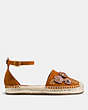 COACH®,ANKLE STRAP ASTOR ESPADRILLE WITH TEA ROSE RIVETS,Suede,Saddle,Angle View