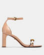 COACH®,HEEL SANDAL WITH COACH LINK,Mixed Material,Beechwood/Chalk/Saddle,Angle View