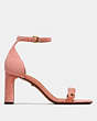 COACH®,HEEL SANDAL WITH COACH LINK,Suede,PEONY,Angle View