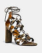 COACH®,LACE UP HEEL SANDAL WITH COACH LINK,Mixed Material,Fatigue/Chalk/Black,Front View