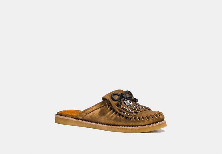 COACH®,ROCCASIN SLIDE,Suede,Gold,Front View