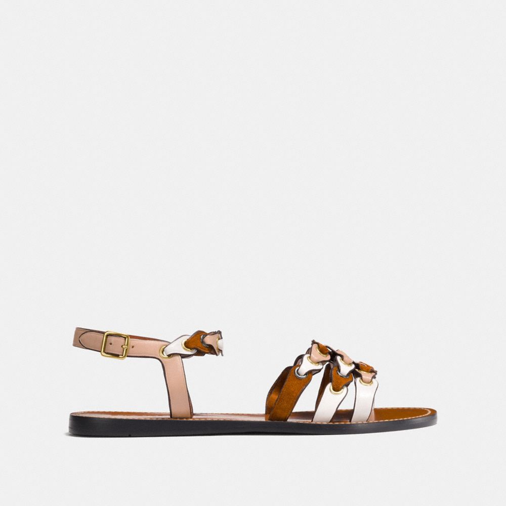 COACH®,SANDAL WITH COACH LINK,mixedmaterial,Beechwood/Saddle/Chalk,Angle View