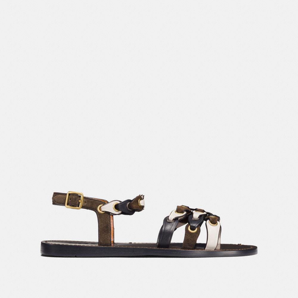 COACH®,SANDAL WITH COACH LINK,mixedmaterial,Fatigue/Chalk/Black,Angle View