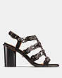 COACH®,MID HEEL SANDAL WITH COACH LINK,mixedmaterial,Black/Black White/Gunmetal,Angle View