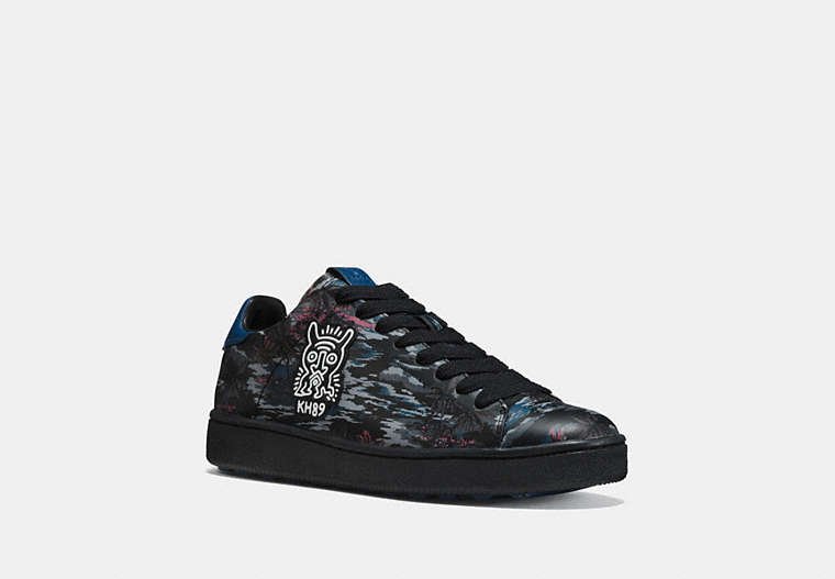 COACH®,COACH X KEITH HARING C101 LOW TOP SNEAKER,Leather,Keith Haring Hawaiian Black,Front View