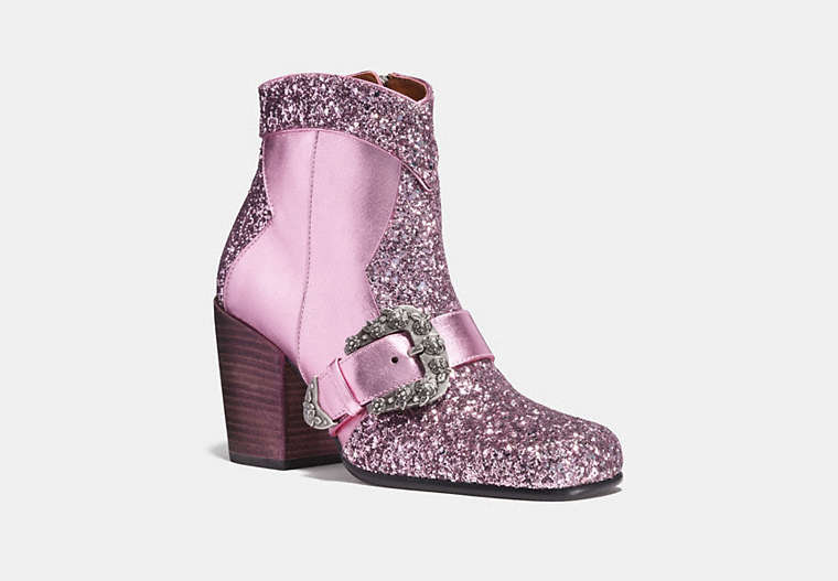 COACH®,WESTERN BUCKLE BOOTIE,Mixed Material,Pink/Lilac,Front View