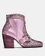 COACH®,WESTERN BUCKLE BOOTIE,Mixed Material,Pink/Lilac,Angle View