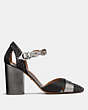 COACH®,ANKLE STRAP PUMP,Mixed Material,Black/Gunmetal,Angle View