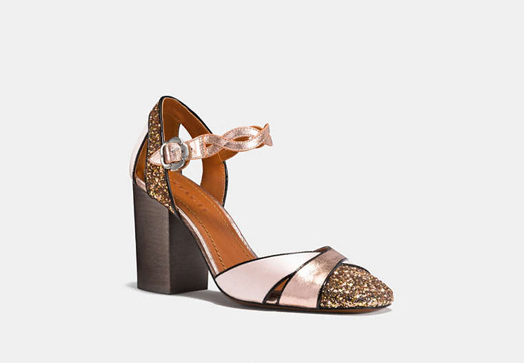 COACH®,ANKLE STRAP PUMP,Mixed Material,Rose Gold/Rose Gold,Front View