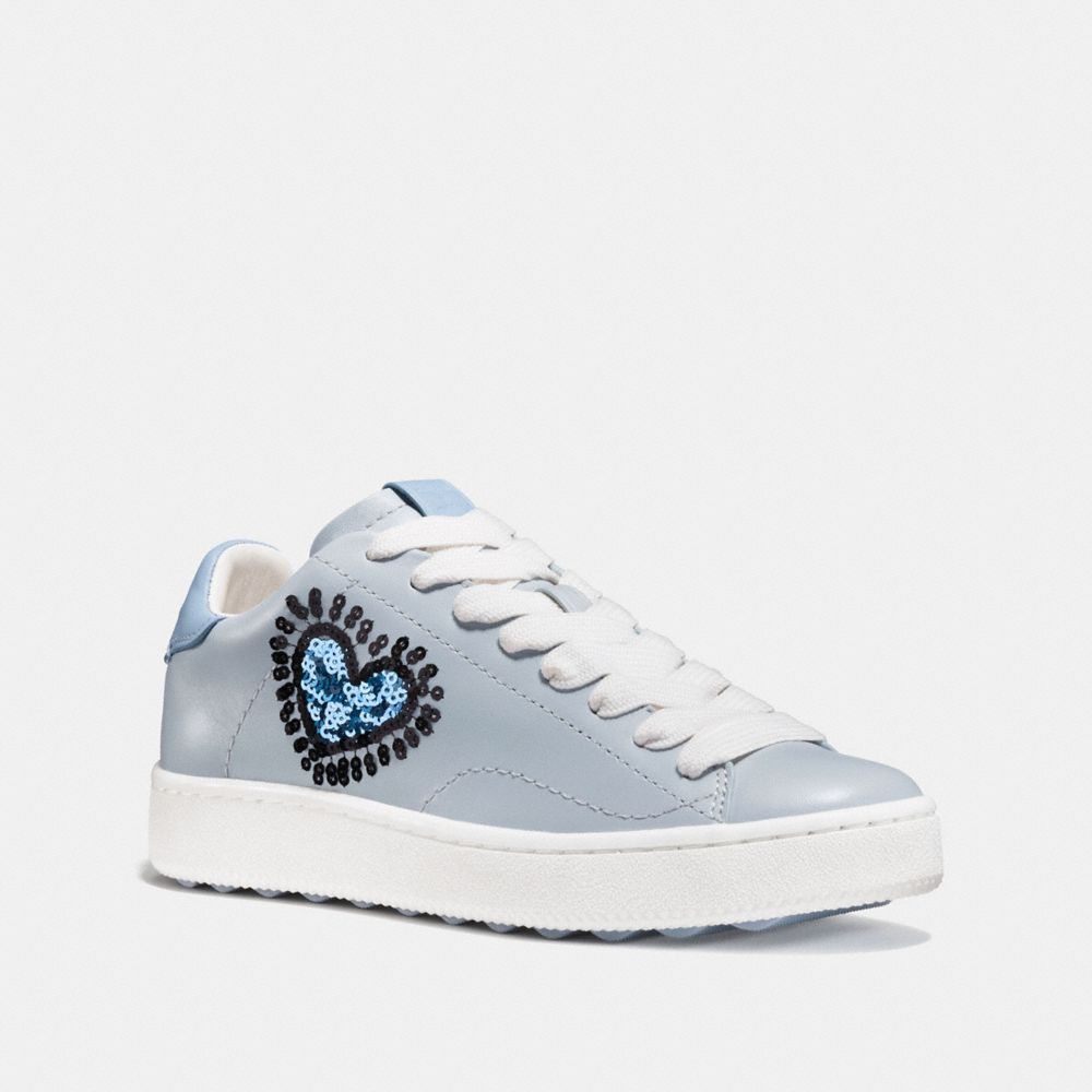 COACH®,COACH X KEITH HARING C101 LOW TOP SNEAKER,Leather,Azure/Artic,Front View