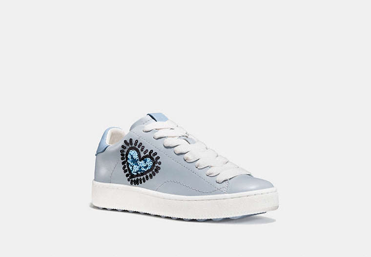 COACH®,COACH X KEITH HARING C101 LOW TOP SNEAKER,Leather,Azure/Artic,Front View