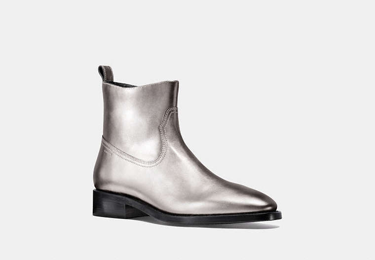 COACH®,WESTERN BOOT,Leather,Silver,Front View