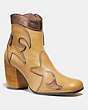 COACH®,WESTERN BOOTIE WITH BURNISH,Leather,Marigold/Bronze,Front View