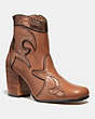 COACH®,WESTERN BOOTIE WITH BURNISH,Leather,Saddle/Bronze,Front View