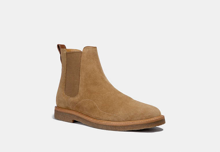 COACH®,CHELSEA BOOT,Suede Leather,Oat Brown,Front View