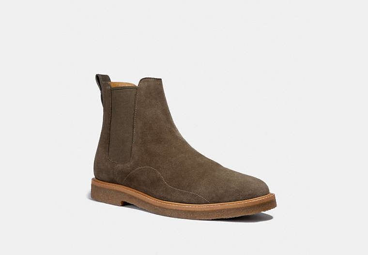 COACH®,CHELSEA BOOT,Suede Leather,Olive,Front View