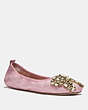 COACH®,MARGOT BALLET WITH CRYSTAL BOW PATCH,Suede,Metallic Rose,Front View