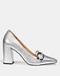 COACH®,JADE LOAFER,Metallic Leather,Silver,Angle View