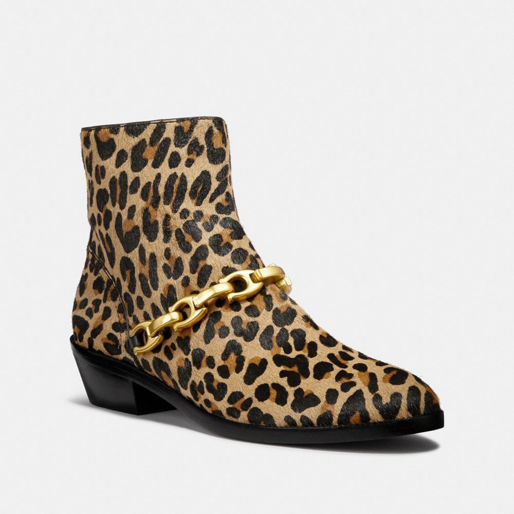 COACH®,ALLEN BOOTIE WITH LEOPARD PRINT,Haircalf,Natural,Front View image number 0